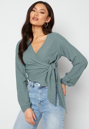 Bubbleroom - Leighton wrap top - Green - Kläder Omlottklänning