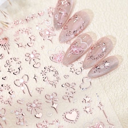 Sløyfe Negleklistremerke for Neglekunst Selvklebende Rosa Hjerte Stjerne Sløyfe Negleklistremerker Design Hjerte Kjærlighet Sløyfer Daglig DIY 