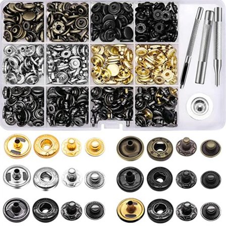 120 sett skinn trykknapper sett, 12,5 mm metallknapper