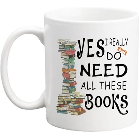 Sjov Bogelsker Kop – “Ja, jeg har virkelig brug for alle disse bøger” – 350 ml Keramisk Kaffekop – Perfekt til Bogorme, Læsere og 