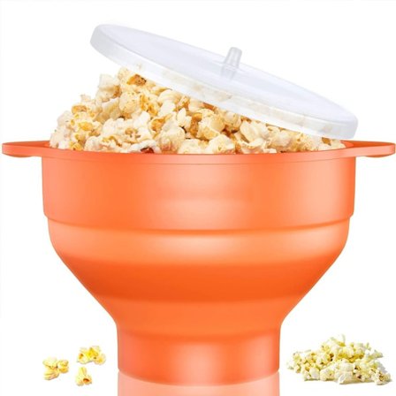 IC Mikrovågsugnssilikonpopcornmaskin med lock och handtag Orange