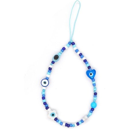 (Blå Blomma Onda Ögat) Perlebesat Ondt Øje Telefoncharm Snor Håndledsrem Sød Blomstercharm Anti-Tabskæde Æstetisk Tilbehør