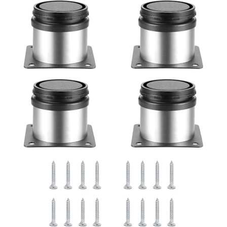 4 st svarta justerbara möbelfötter i rostfritt stål för bord skrivbord skåp med skruvar (justerbar höjd 0-10mm) (Silver, 2X2In)