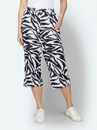 SIGNATURE - Hør Capri Bukser - Sort - Zebra Mønstret