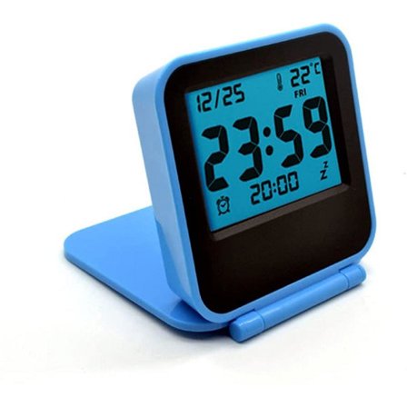 Mini Small Digital Travel Alarm Clocks With Lcd Night Light,battery Operated Travel Clock,portable Folding Mini Pocket Temperature Clock Blue