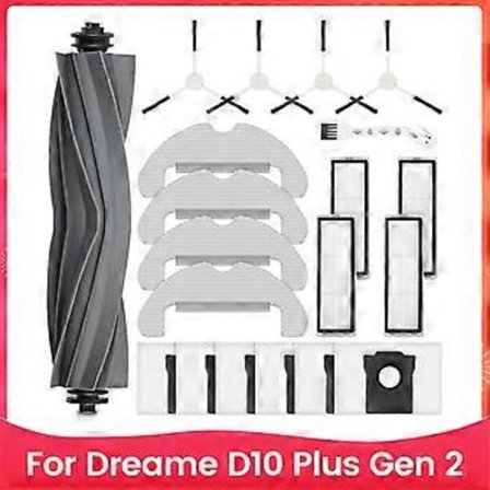 Reservedele til Dreame D10 Plus Gen 2 robotstøvsuger, hovedbørste, sidebørste, HEPA-filter, moppeklud