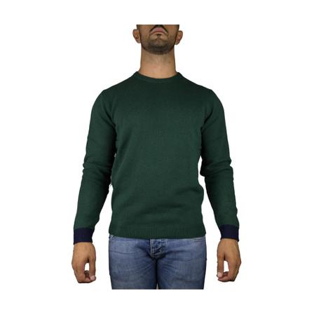 Sun68 Round Neck Jersey Contrast Inner Collar ; RIB Grøn, Herre Strik