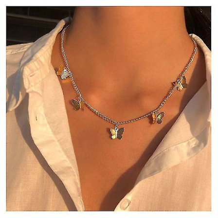 Lady Gold Color Chain Pendant Butterfly Halsband
