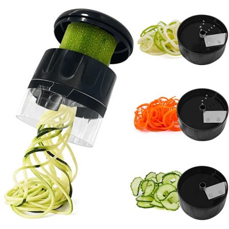 3-in-1 vihannesleikkuri, säädettävä kesäkurpitsa-porkkananuudelivalmistaja, kurkkuspiralisoija, helppokäyttöinen keittiötyökalu (musta)