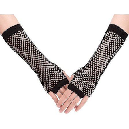 Svarta Långa Fisknäts Handskar För 80-tals Kostym Kvällsfest Tillbehör 2-pack XYO