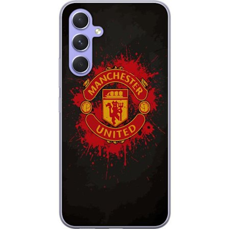 Kompatibelt Mobildeksel til Samsung Samsung Galaxy A54 Manchester United logo i rød og gul farge med røff sportslig bakgrunn