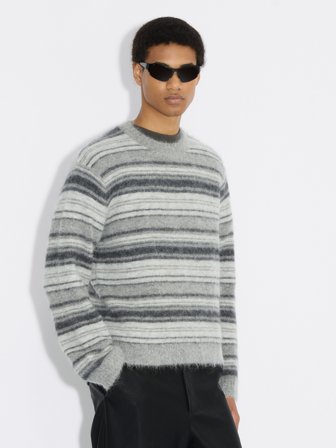 Holzweiler - Cohen Fluffy Stripe Crew - Grey Stripe - Mens - Small