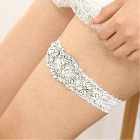 (Pow yeah!) Glitrende krystal brudestrømpe bling rhinestone benbånd bryllup brud bal kjole strømpe til kvinder og piger (sølv)