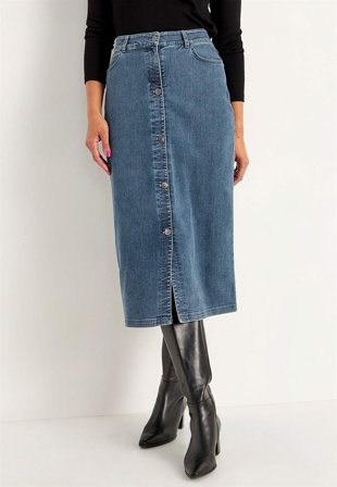 Cellbes of Sweden - Cowboynederdel med superstræk Sara i mellemblå / denim til damer i størrelse 34/36