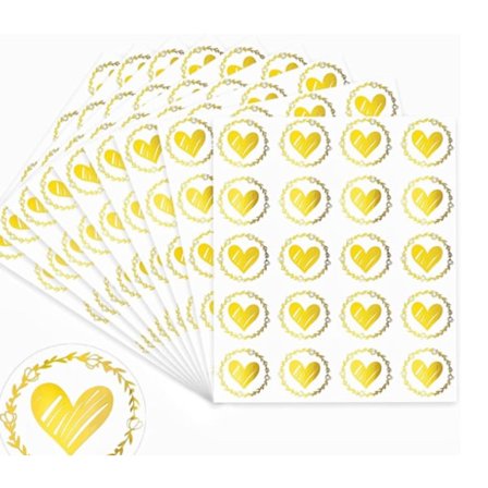6 Förslutningsetiketter för Kuvert - 3,2 cm Hjärtformade Förslutningsetiketter Självhäftande Kuvert, Transparenta Hjärtformade Kuvertetiketter (Guld)