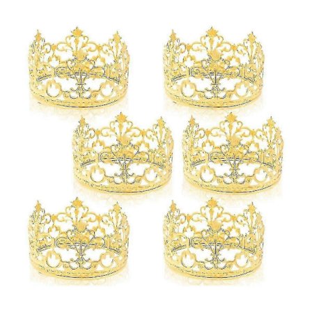 6 stk. Guld Mini Krone Kagedekoration Prinsesse Lille Muffin Toppers Krone Bryllup Fødselsdagskage