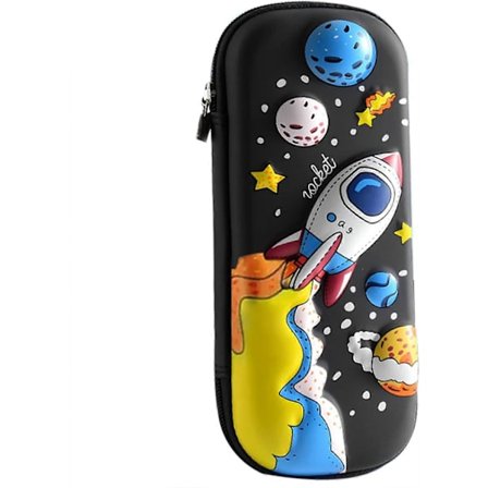 3D-pennal av läder, stereo-pennfodral för pojkar och flickor, nya tecknade pennor, förvaringsväska - svart rymdskepp