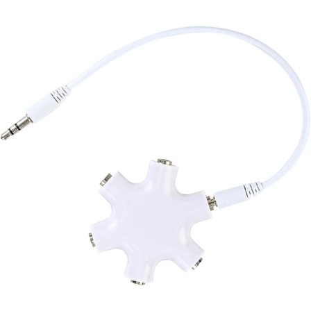 5-veis 3,5 mm hodetelefonfordeler, universell kompatibilitet, gruppe lytting, multi-jack hodetelefonfordeler med 2-veis AUX-kabel kompatibel