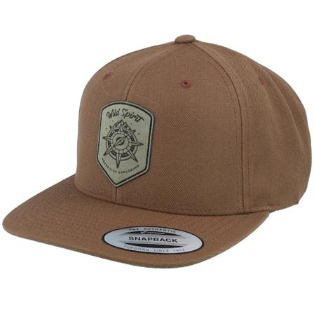 Wild Spirit - Compass Shield Green Patch Tan Snapback Snapback Brown Cap - @ Hatstore