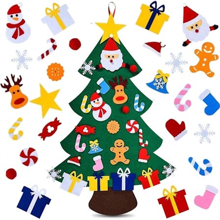 Filt juletre, barnas juletre, filt gran, filt tre til å dekorere, DIY filt juletre med 26 stk avtakbare ornamenter Christma