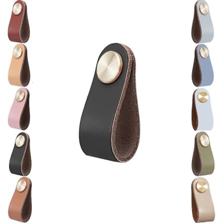 Læder Skabslåger, 2 Skuffe Dørgreb, Anti-kollisions Retro Møbeldørgreb til Køkken Kommode (Sort)