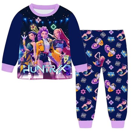 K-Pop Demon Hunters Børne Langærmet Pyjamassæt, Sødt Tegneserieprint Børne Loungewear til Søvn og Afslappet Brug