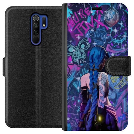 Yhteensopiva Lompakkokotelo Xiaomi Xiaomi Redmi 9 Värikäs graffitipiirros, jossa on sinisellä hiuksilla varustettu hahmo kaupunkimaisessa neon-tyyl