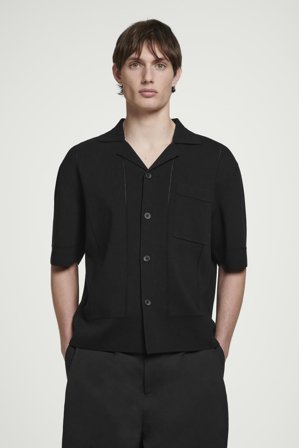 COS Men's Pointelle Knit Cotton Shirt in Black