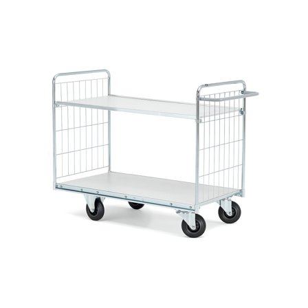 Easy roll shelf trolley CARRIER, 2 shelves, 1400x600 mm