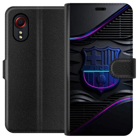 Kompatibel Tegnebogsetui til Samsung Galaxy Xcover 5 FC Barcelonas klubemblem i neonblåt og rosa med futuristisk metallisk design