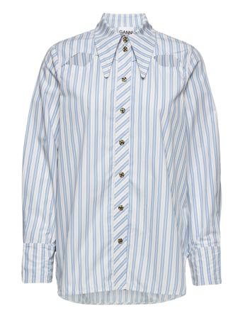 Stripe Cotton Long Collar Shirt Långärmad Skjorta Multi/mönstrad Ganni