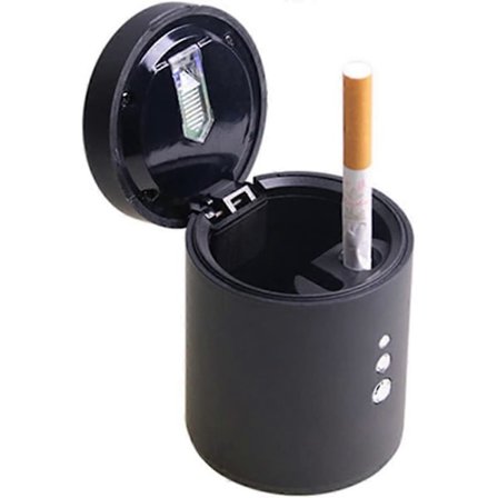 Bærbar bilaskebæger med cigarettænder, LED-lys og låg