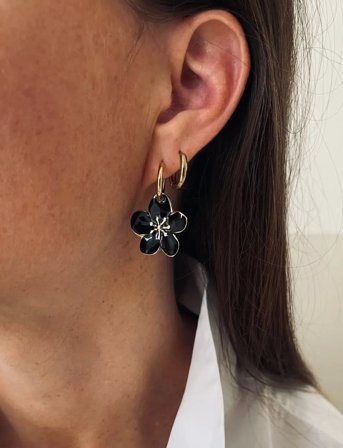 Bud to rose Calista Enamel Earring Black/Gold - Black - ONE SIZE