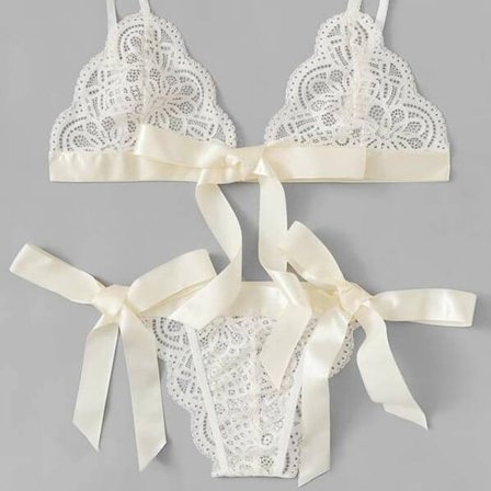 Sexy undertøyssett for kvinner, nattklær, BH, truse, sløyfe, undertøy, hvit