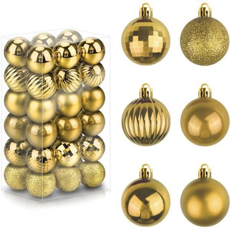 36-pack julgranskulor, robusta och hållbara, guldiga julgranskulor, dekorativa kulor att hänga i julgranen.