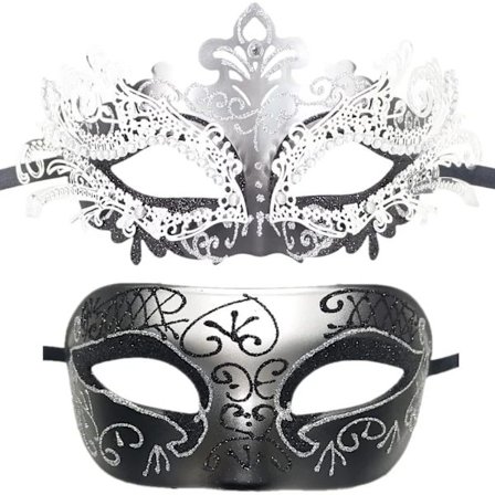 Maskeradmasker i metalljärn, fjärilsbalmask (silver svart), 2 st, silver svart