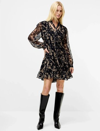 French Connection Hallie Crinkle Chiffon Dress - Black - 42