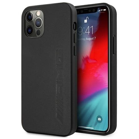 AMG Leather Hot Stamped-etui i lær til iPhone 12 Pro Max - svart