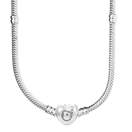 Original Poetic Flowers Love Heart Ball Barrel Snake Chain med Lås 925 Sterling Silver Halsband för Pandora Bead Charm Diy Smycken