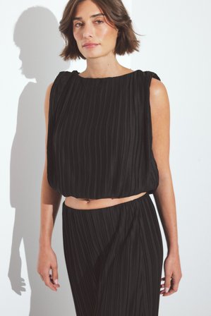 NA-KD Puffy Pleated Top - Ærmeløse toppe - Sort - XS