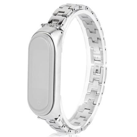 Xiaomi Mi Smart Band 4 / 3 bling strassikivikoristeinen ruostumattomasta teräksestä valmistettu rannekello - Hopea Silver grey