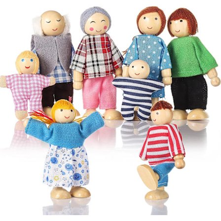 Tredokkehusfigurer 8 stk, dokkefamiliesett for jenter småbarn dokkehustilbehør leker