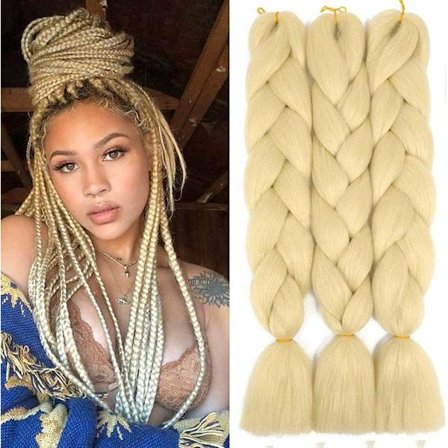 3-pack Syntetiskt Fläthår Yaki-Textur Lätt att Fläta Försträckt 24 Tum (Blond)
