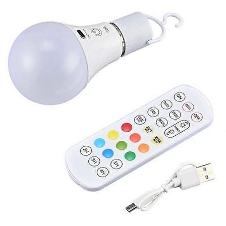E27 RGB Rechargeable Bulb with Remote Control and Timer, Dimmable Touch Control 2700