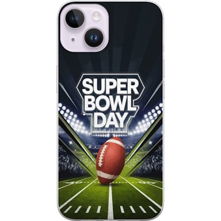 Yhteensopiva Puhelinkuori Apple iPhone 14 Plus Super Bowl Day juliste, jossa amerikkalainen jalkapallo valaistuksella varustetulla areenalla dramaatti