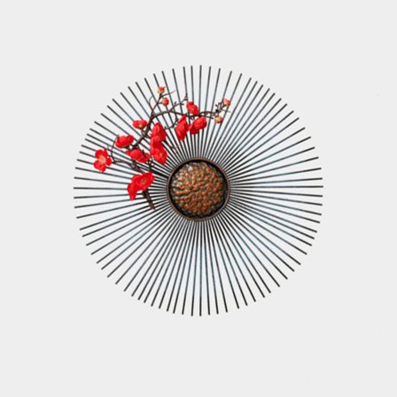 Rund jern vægventilator vægdekoration stue sofa baggrundsvæg dekoration, blomme rød A40 40*5*40cm