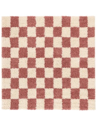 Shaggy Rug Checkered Chessie Pink/Off White Square Oeko-Tex