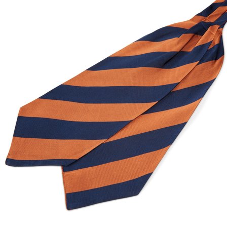 Navy & Orange Stripe Silk Cravat for Men - Cravats