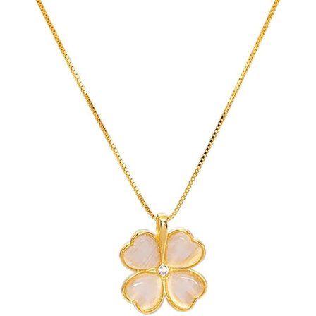 Firkløver Halskæde, 925 Sølv Guld Vedhæng Halskæde til Kvinder med Zirkon, Dame Kæde Smykker Fødselsdag, Jul, Valentinsdag