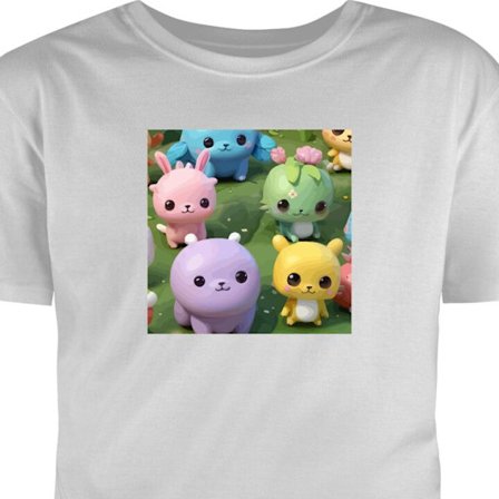 Barn T-skjorte Kawaii dyre pastelmønster - søte figurer på grønn eng, fargerik og leken design for barn og unge voksne